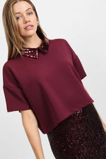 Load image into Gallery viewer, T-shirt with embellished pointed collar
