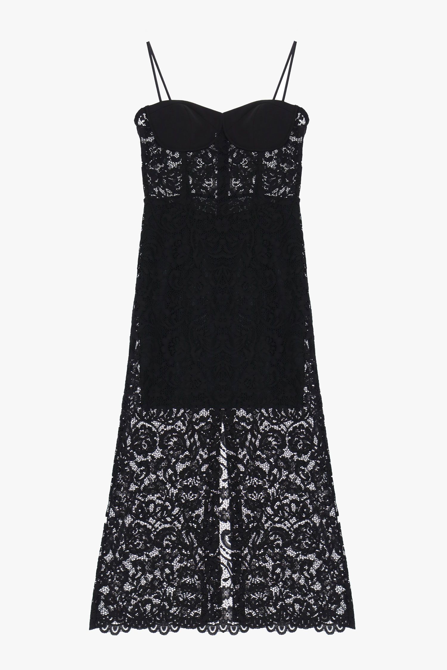 Midi dress in lace with delicate straps