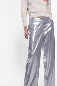 Metallic effect straight trousers