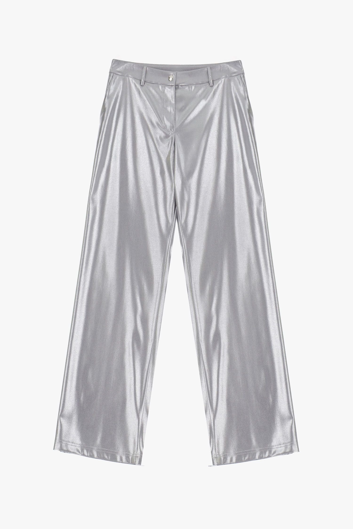 Metallic effect straight trousers