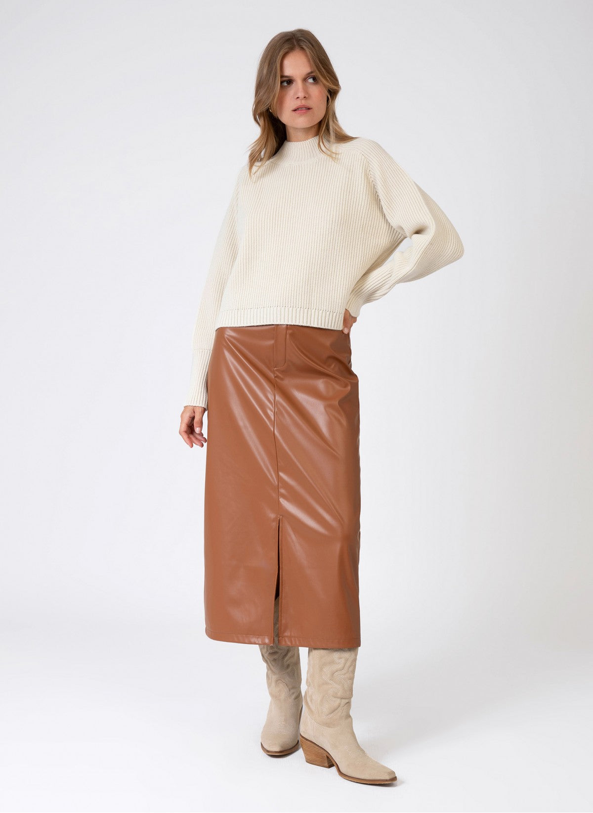 Julina Faux Leather Midi Skirt